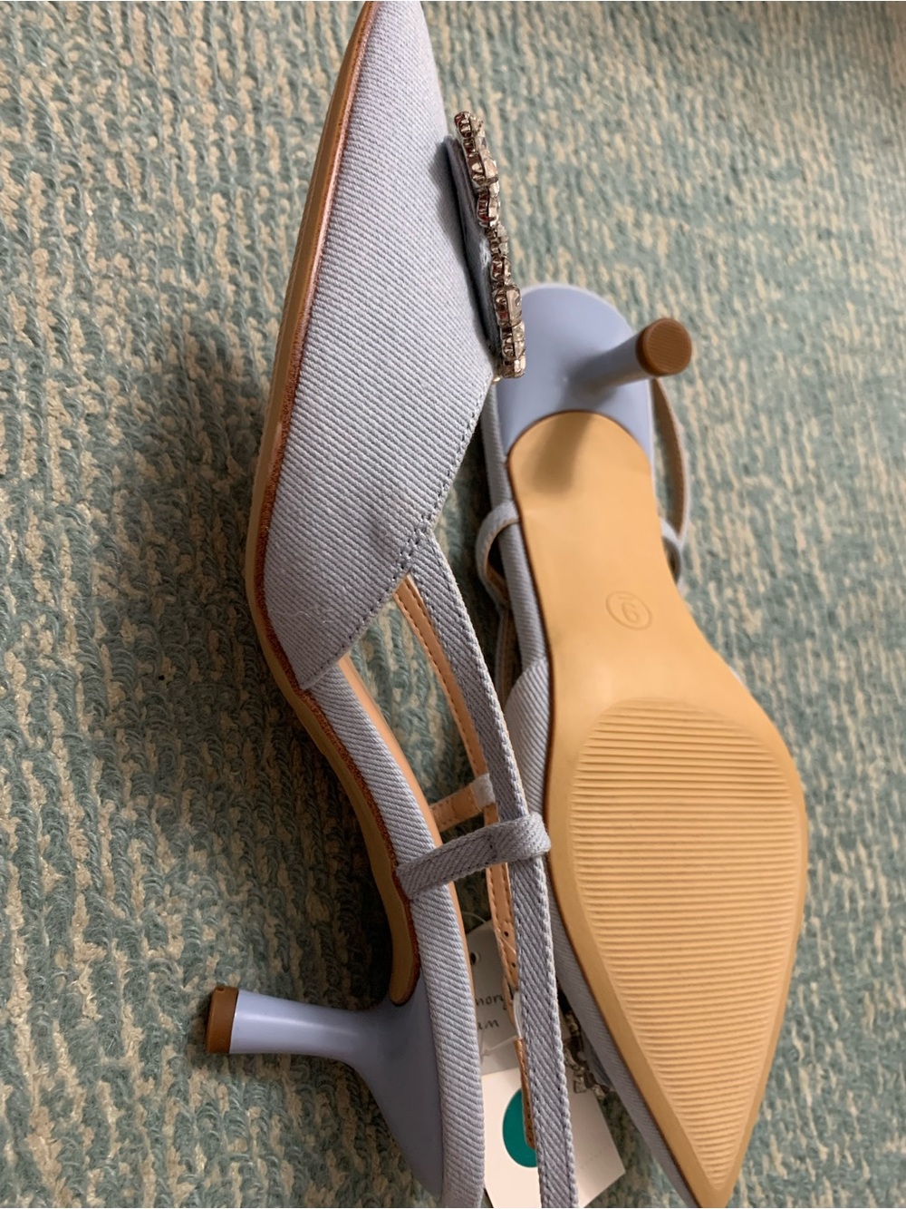 a new day Light Blue Chambray Jeweled Pointed Slingback Kitten Heel - Picture 8 of 8